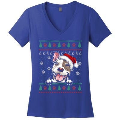Pitbull Christmas Ugly Funny Pit Bull Lover Xmas Gift Women's V-Neck T-Shirt
