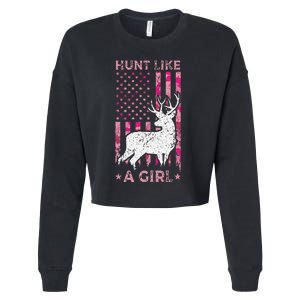 Pink Camo USA Flag Patriotic Deer Hunting Hunt Cropped Pullover Crew