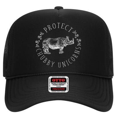 Protect Chubby Unicorns Save The White Rhino Animal Lover High Crown Mesh Back Trucker Hat