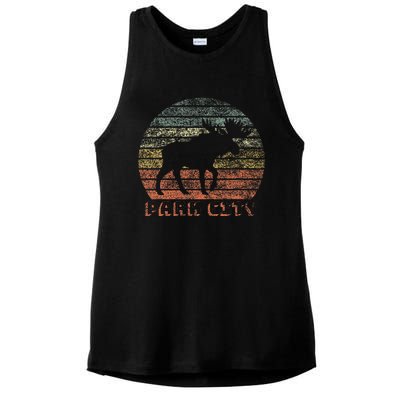 Park City Utah Moose Retro Sunset Nature Travel Ladies PosiCharge Tri-Blend Wicking Tank