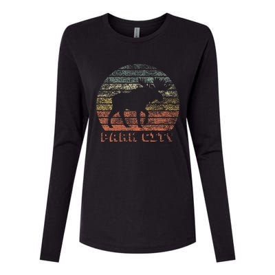 Park City Utah Moose Retro Sunset Nature Travel Womens Cotton Relaxed Long Sleeve T-Shirt