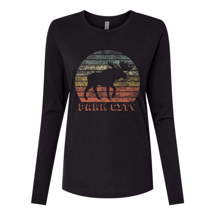 Park City Utah Moose Retro Sunset Nature Travel Womens Cotton Relaxed Long Sleeve T-Shirt