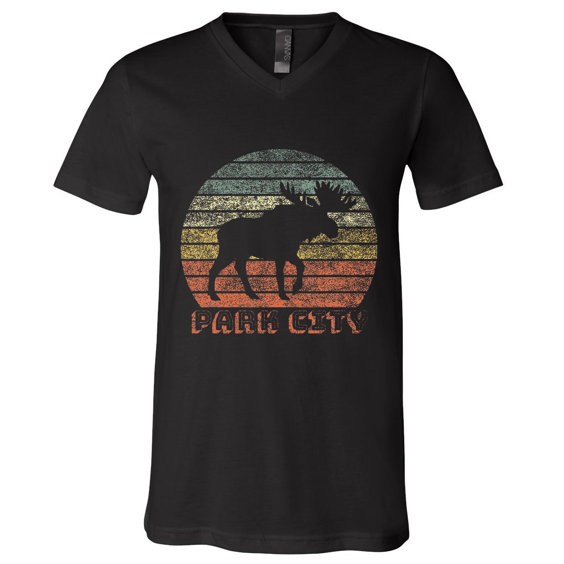 Park City Utah Moose Retro Sunset Nature Travel V-Neck T-Shirt