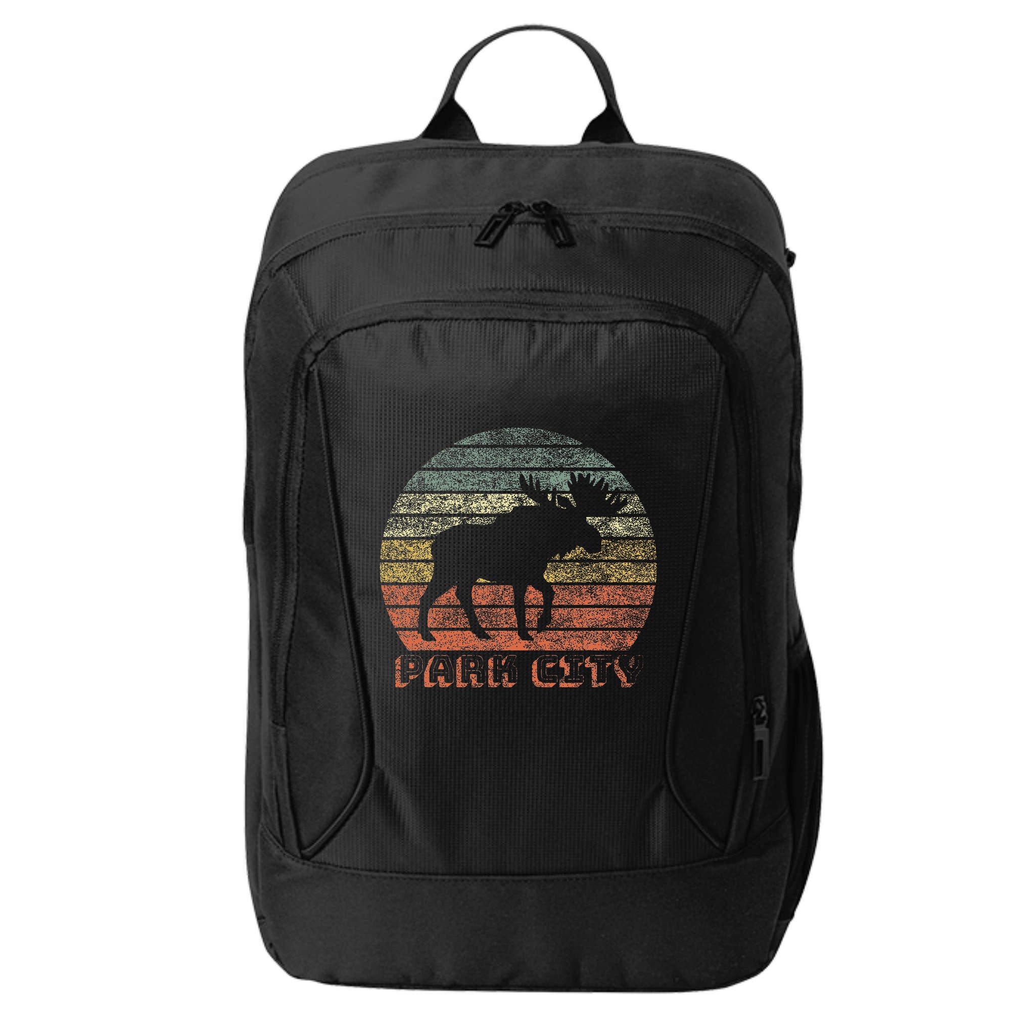 Park City Utah Moose Retro Sunset Nature Travel City Backpack