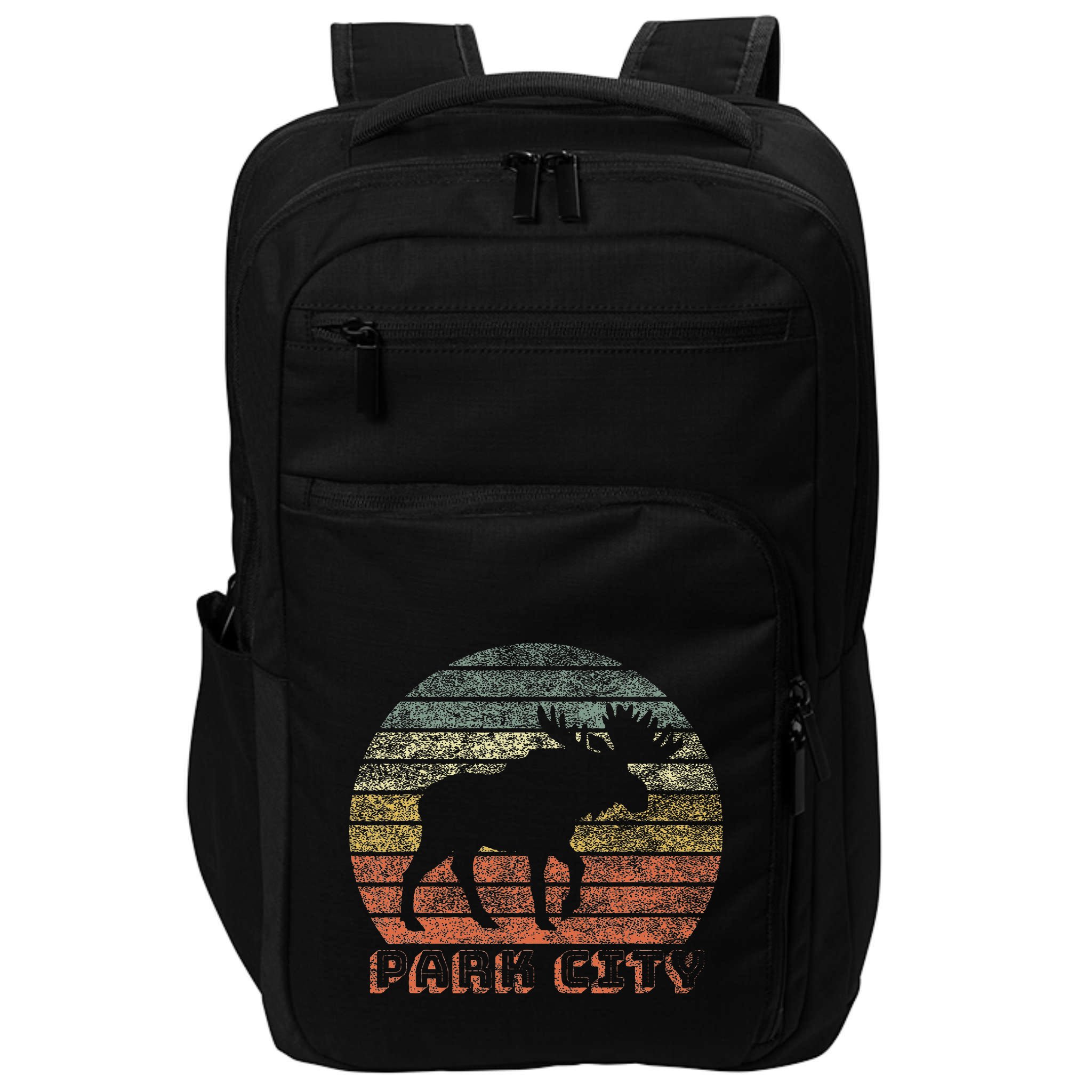 Park City Utah Moose Retro Sunset Nature Travel Impact Tech Backpack