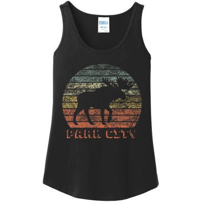 Park City Utah Moose Retro Sunset Nature Travel Ladies Essential Tank