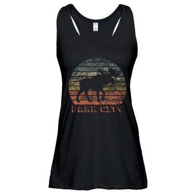 Park City Utah Moose Retro Sunset Nature Travel Ladies Essential Flowy Tank