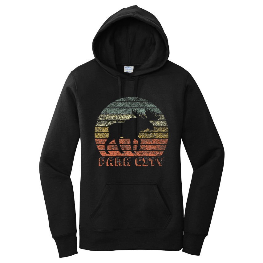 Park City Utah Moose Retro Sunset Nature Travel Women's Pullover Hoodie