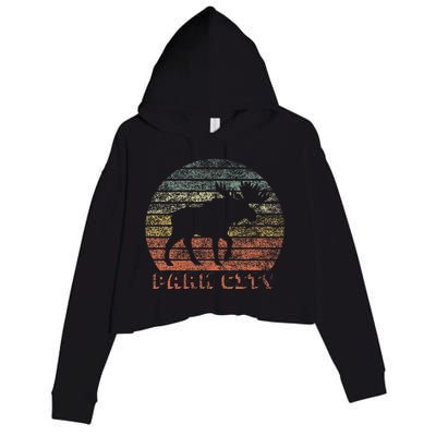 Park City Utah Moose Retro Sunset Nature Travel Crop Fleece Hoodie