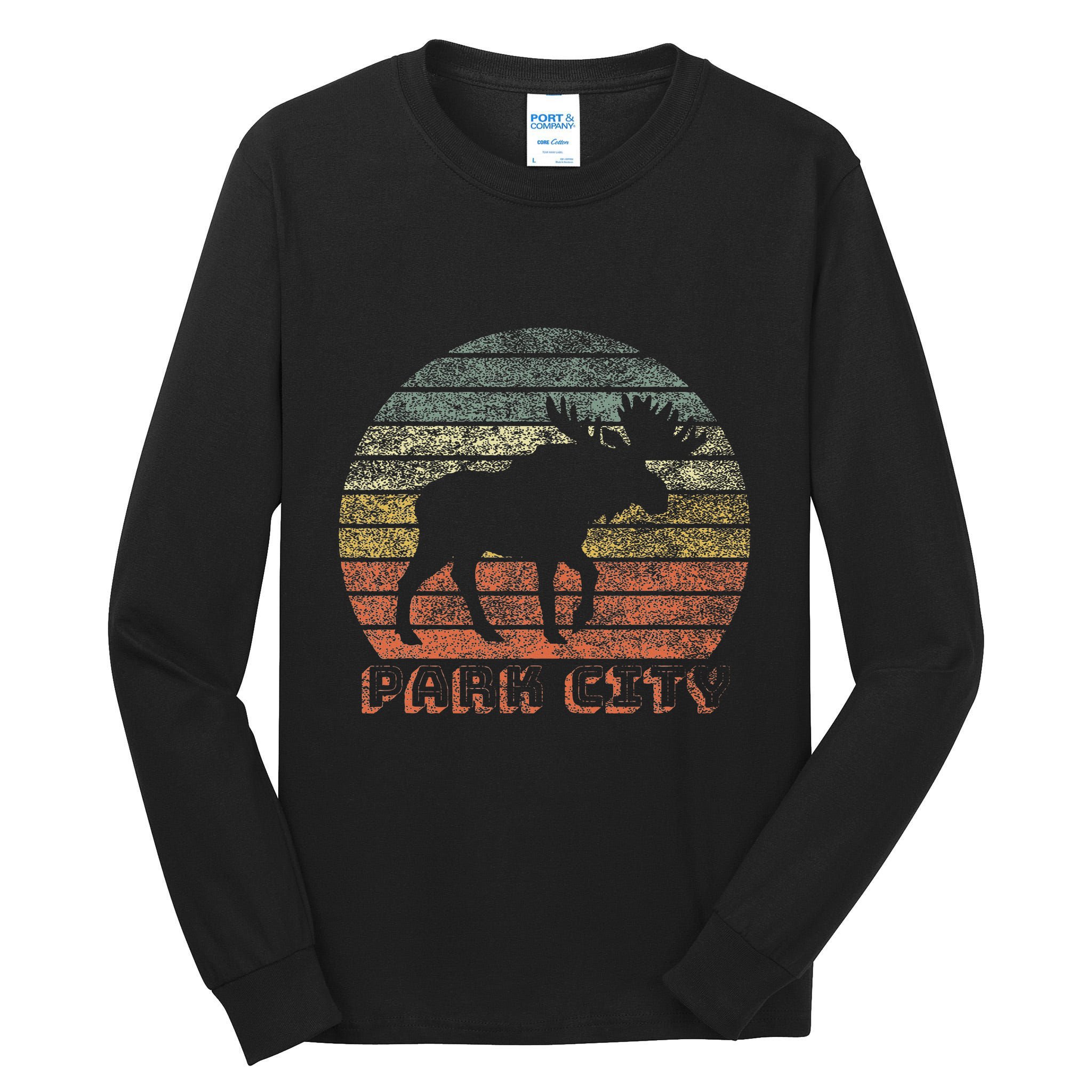 Park City Utah Moose Retro Sunset Nature Travel Tall Long Sleeve T-Shirt