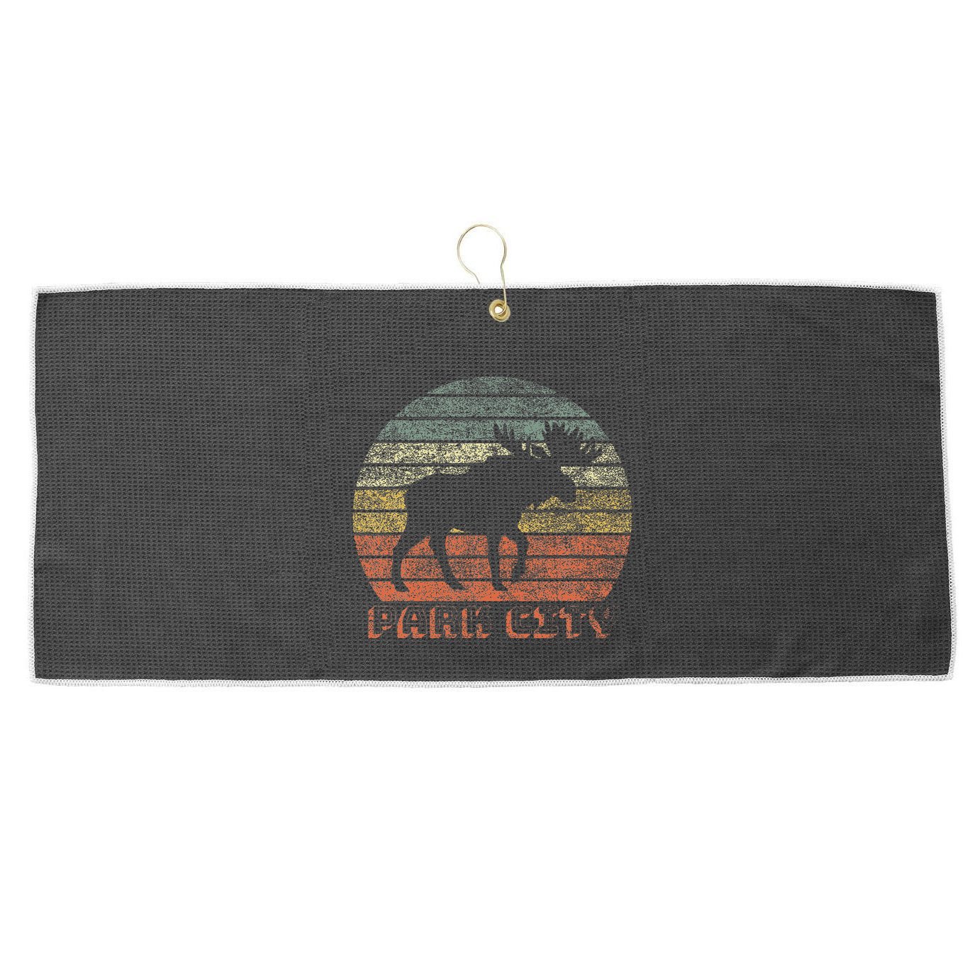 Park City Utah Moose Retro Sunset Nature Travel Large Microfiber Waffle Golf Towel