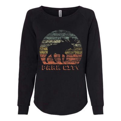 Park City Utah Moose Retro Sunset Nature Travel Womens California Wash Sweatshirt