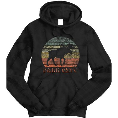 Park City Utah Moose Retro Sunset Nature Travel Tie Dye Hoodie