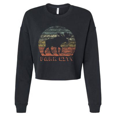 Park City Utah Moose Retro Sunset Nature Travel Cropped Pullover Crew