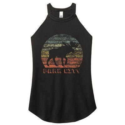 Park City Utah Moose Retro Sunset Nature Travel Women's Perfect Tri Rocker Tank