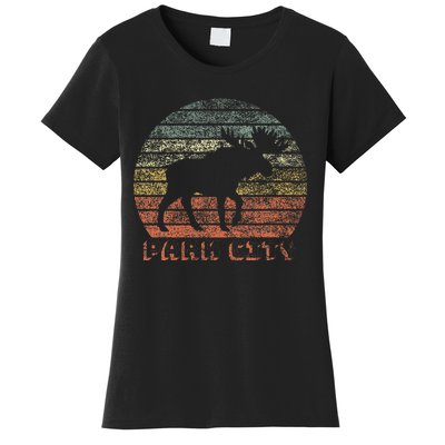 Park City Utah Moose Retro Sunset Nature Travel Women's T-Shirt