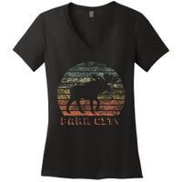 Park City Utah Moose Retro Sunset Nature Travel Women's V-Neck T-Shirt