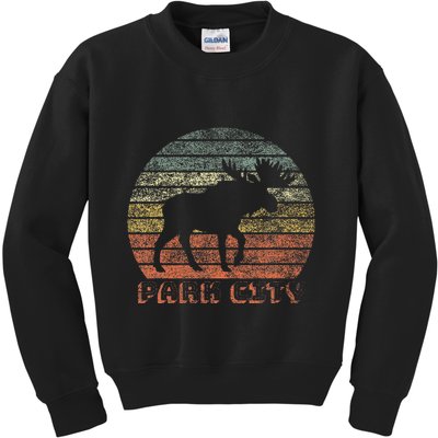 Park City Utah Moose Retro Sunset Nature Travel Kids Sweatshirt