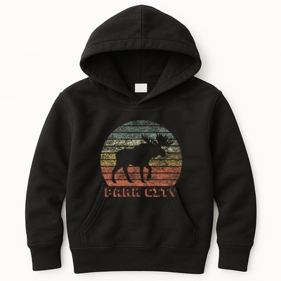Park City Utah Moose Retro Sunset Nature Travel Kids Hoodie