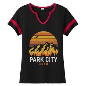 Park City Utah Mountains Ski Hiking Camping Trip Souvenirs Ladies Halftime Notch Neck Tee