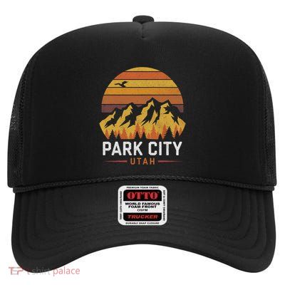 Park City Utah Mountains Ski Hiking Camping Trip Souvenirs High Crown Mesh Back Trucker Hat