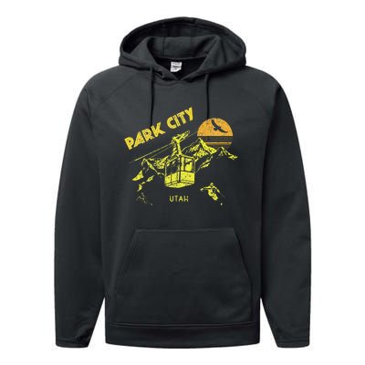 Park City Utah Distressed Retro Skiing Performance Fleece Hoodie