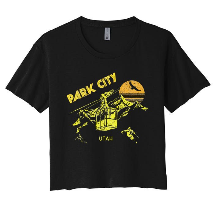 Park City Utah Distressed Retro Skiing Women's Crop Top Tee