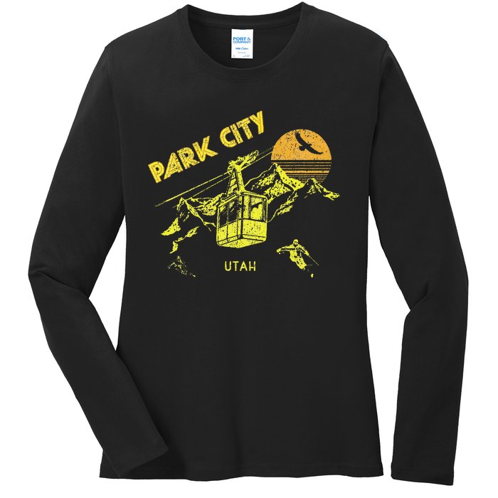 Park City Utah Distressed Retro Skiing Ladies Long Sleeve Shirt