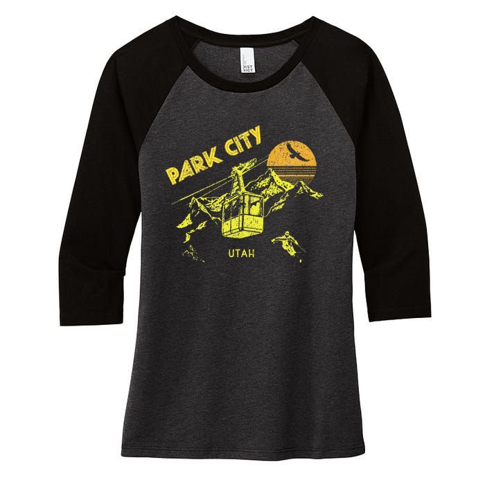 Park City Utah Distressed Retro Skiing Women's Tri-Blend 3/4-Sleeve Raglan Shirt