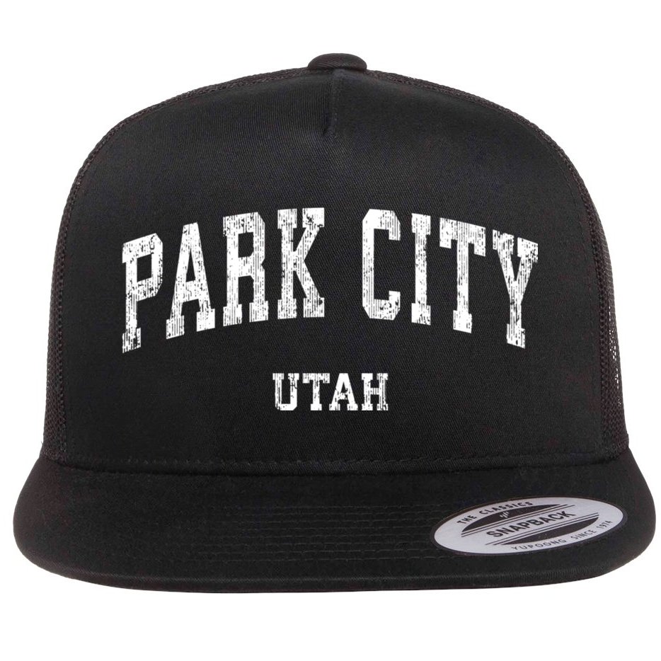 Park City Utah Ut Vintage Varsity Sports Flat Bill Trucker Hat