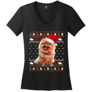 Pomeranian Christmas Ugly Sweater Funny Dog Lover Xmas Women's V-Neck T-Shirt