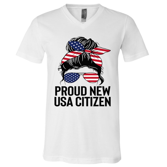 Proud Citizens Us American New Citizenship Gifts Usa Flag V-Neck T-Shirt