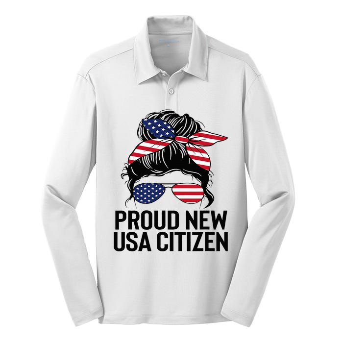 Proud Citizens Us American New Citizenship Gifts Usa Flag Silk Touch Performance Long Sleeve Polo