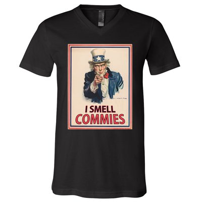 Patriotic Conservative Uncle Sam Poster I Smell Commies V-Neck T-Shirt