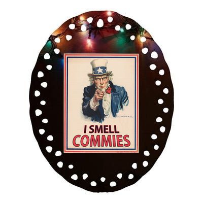 Patriotic Conservative Uncle Sam Poster I Smell Commies Ceramic Oval Ornament