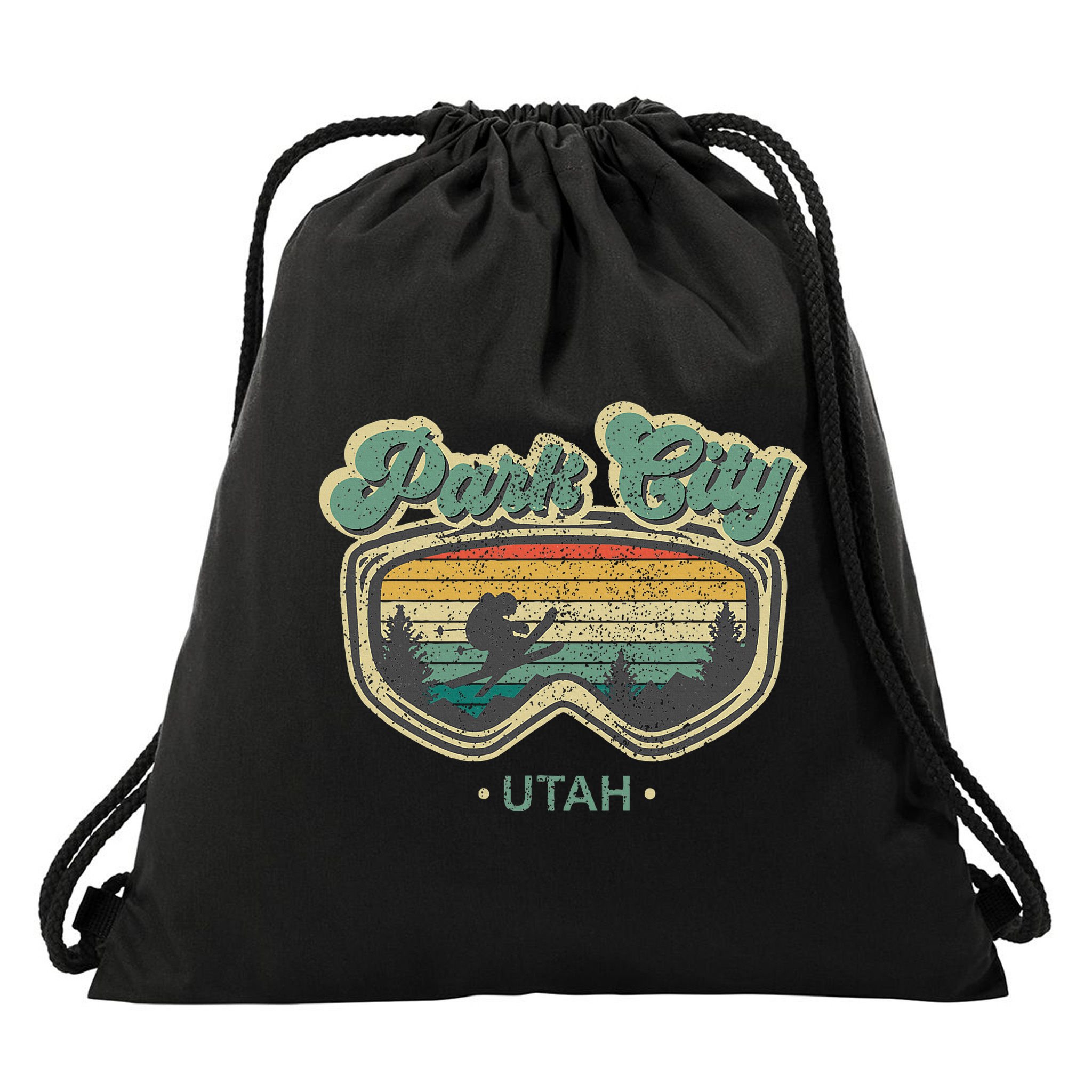 Park City Utah Retro Ski Resort Vintage Skiing Drawstring Bag