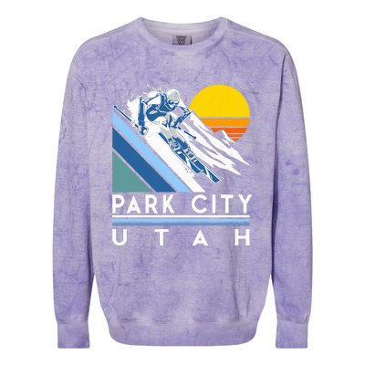 Park City Utah Retro Ski Colorblast Crewneck Sweatshirt