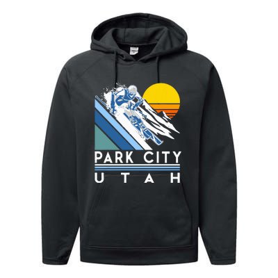 Park City Utah Retro Ski Performance Fleece Hoodie