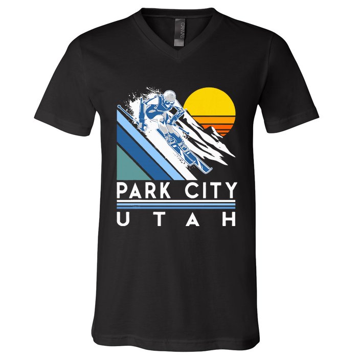 Park City Utah Retro Ski V-Neck T-Shirt