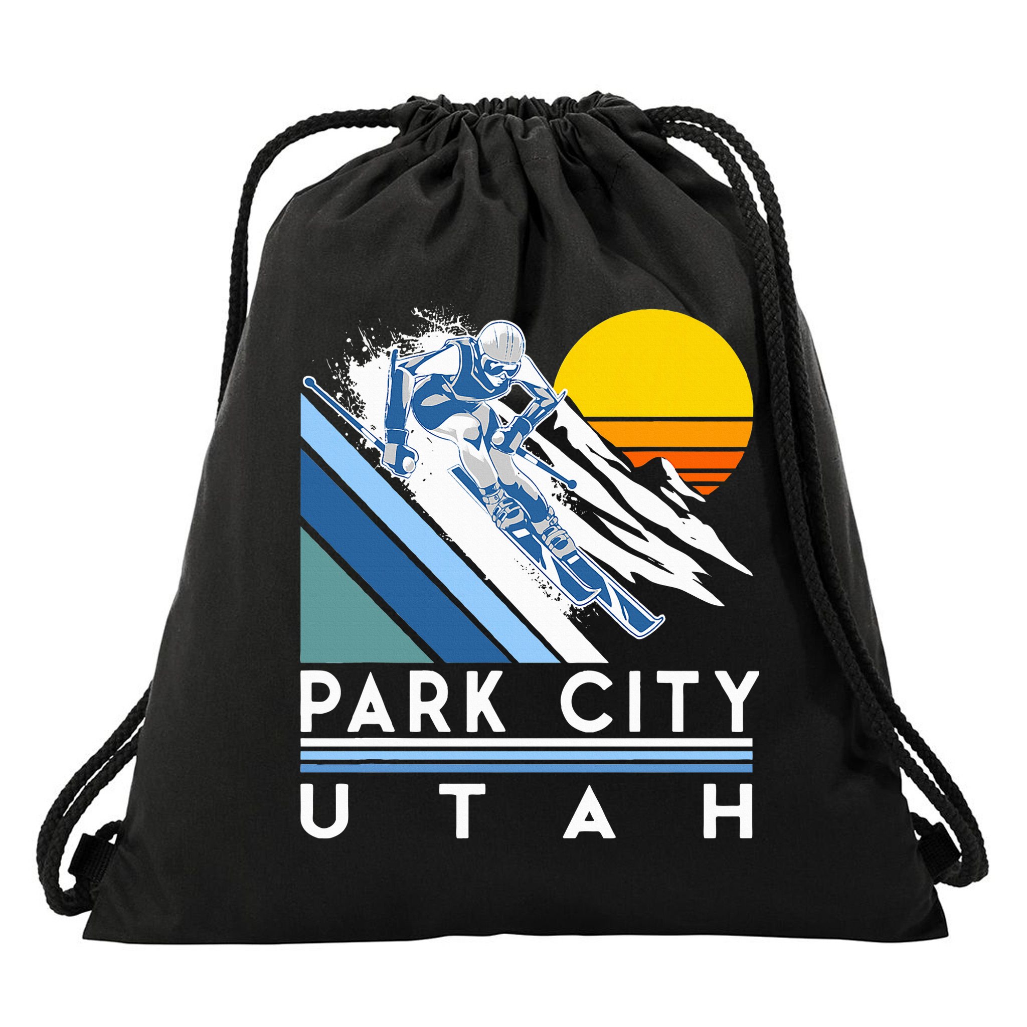 Park City Utah Retro Ski Drawstring Bag