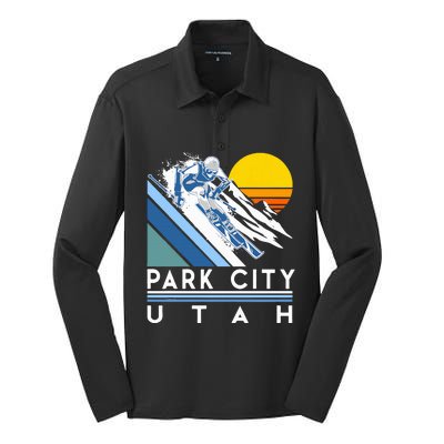 Park City Utah Retro Ski Silk Touch Performance Long Sleeve Polo