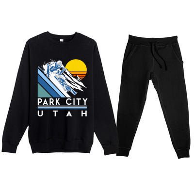 Park City Utah Retro Ski Premium Crewneck Sweatsuit Set