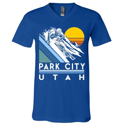 Park City Utah Retro Ski Cute Gift V-Neck T-Shirt