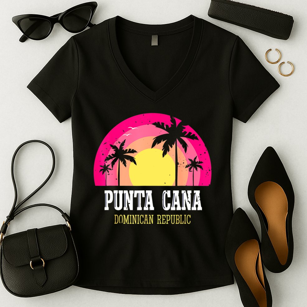 Punta Cana Vacation, Punta Cana Souvenirs Dominican Republic Women's V-Neck T-Shirt
