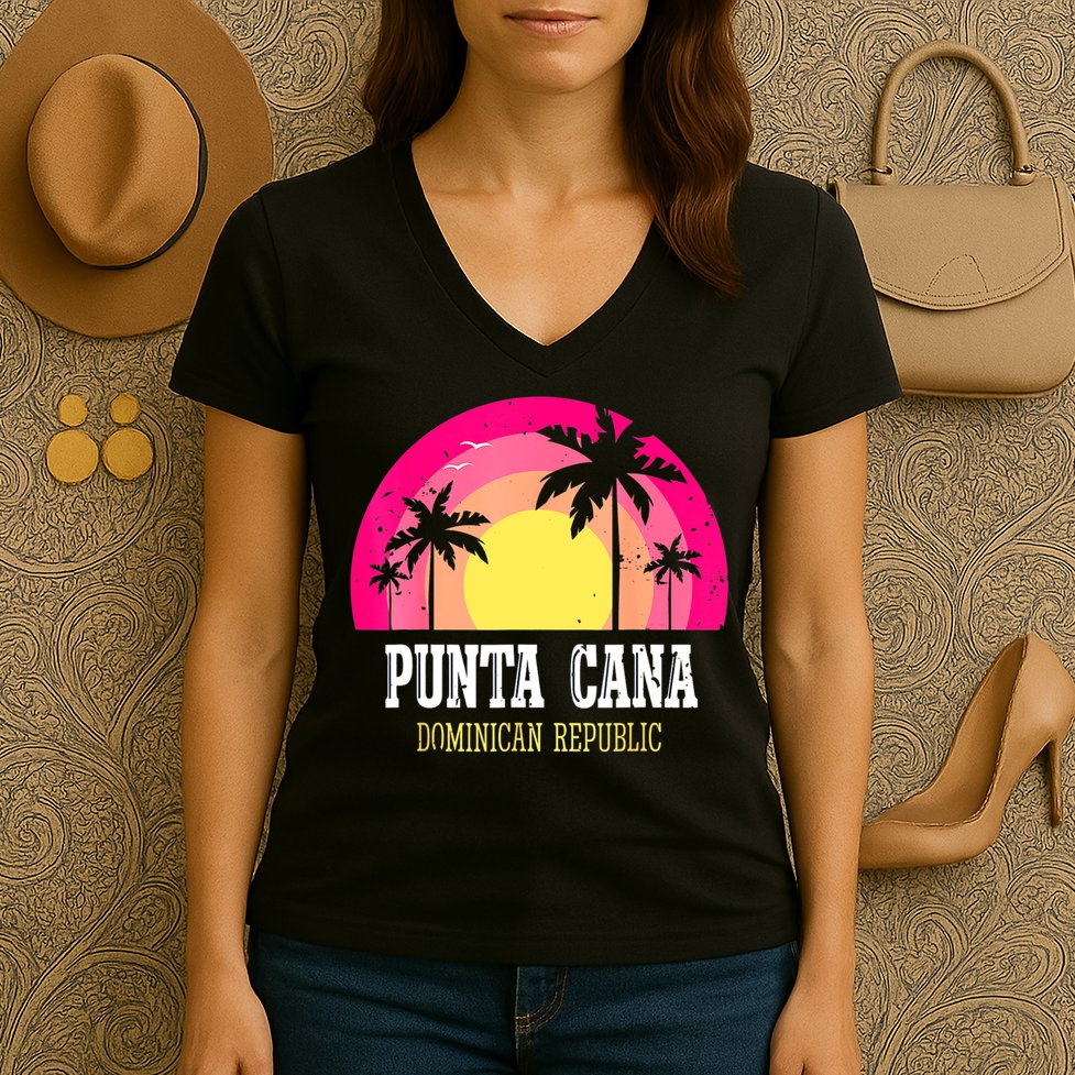 Punta Cana Vacation, Punta Cana Souvenirs Dominican Republic Women's V-Neck T-Shirt