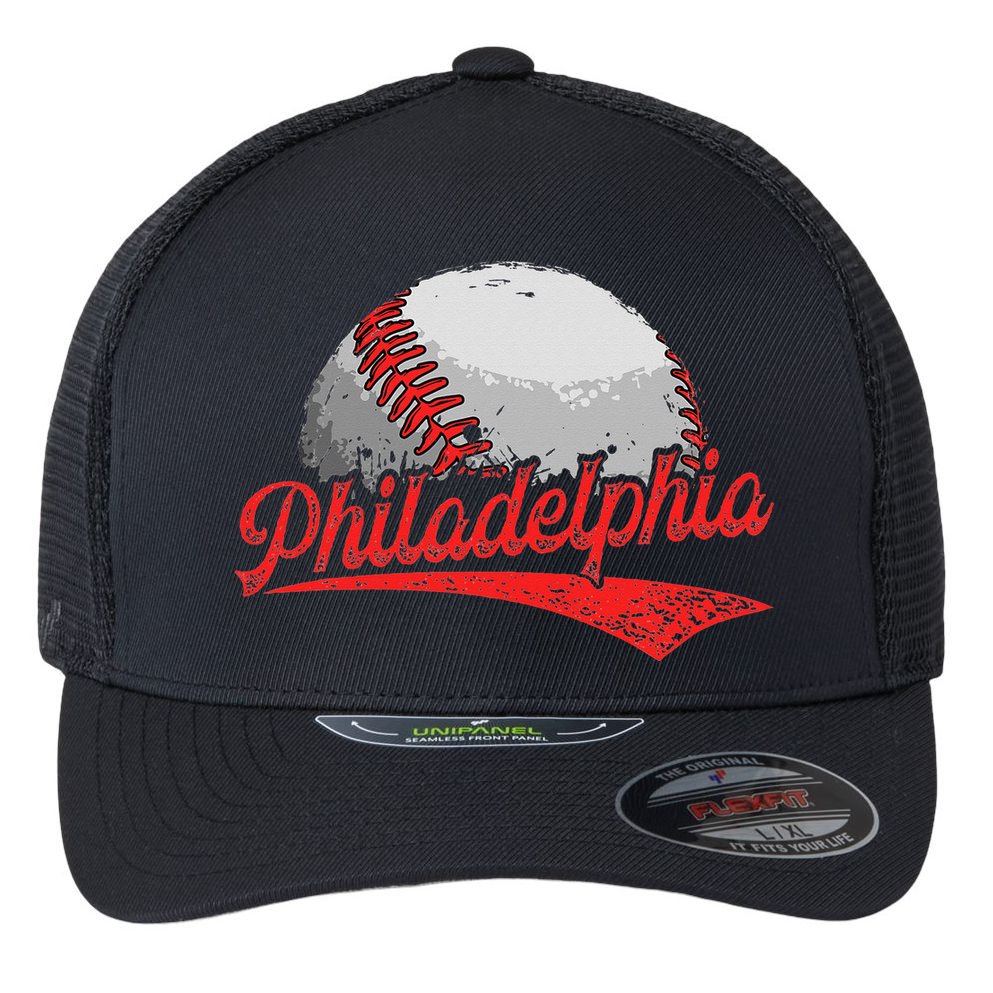 Philadelphia Cityscape vintage Baseball Lover Flexfit Unipanel Trucker Cap