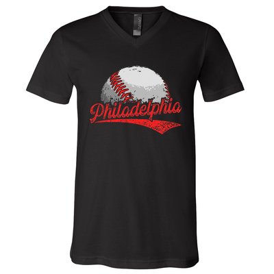 Philadelphia Cityscape vintage Baseball Lover V-Neck T-Shirt