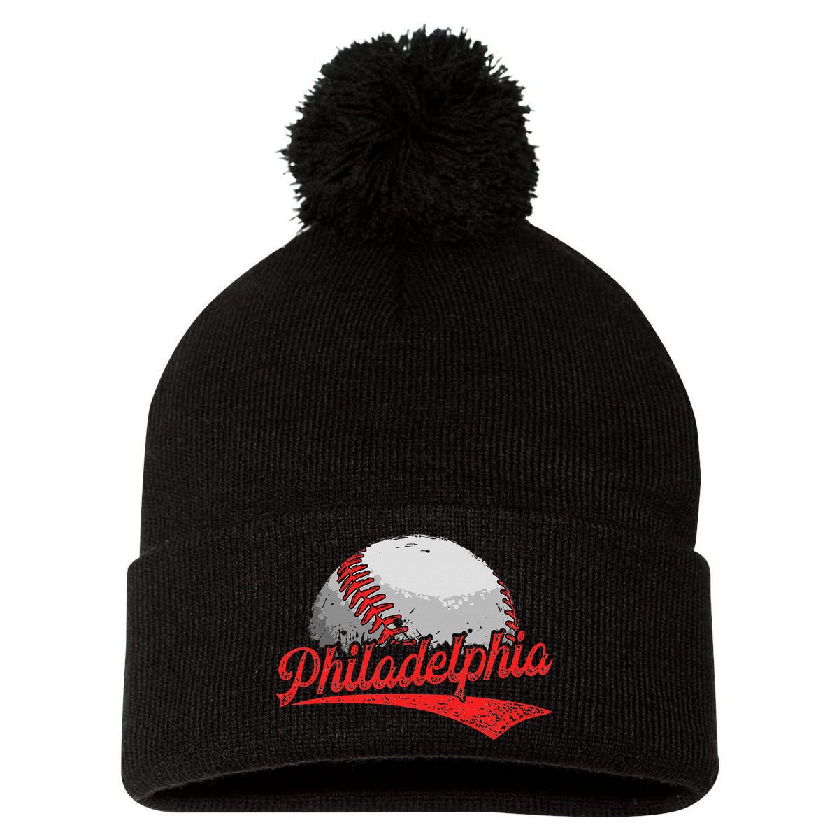 Philadelphia Cityscape vintage Baseball Lover Pom Pom 12in Knit Beanie