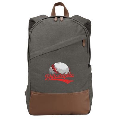 Philadelphia Cityscape vintage Baseball Lover Cotton Canvas Backpack
