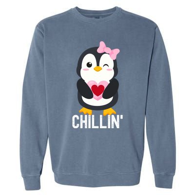 Penguin Chillin Valentines Day Cool Gift Garment-Dyed Sweatshirt